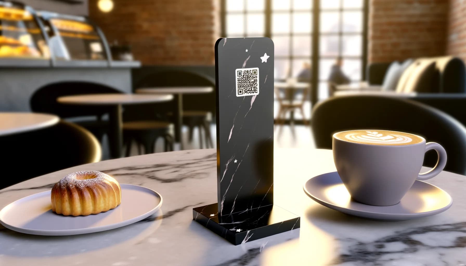 Review Filter Display im Einsatz in einem Cafe